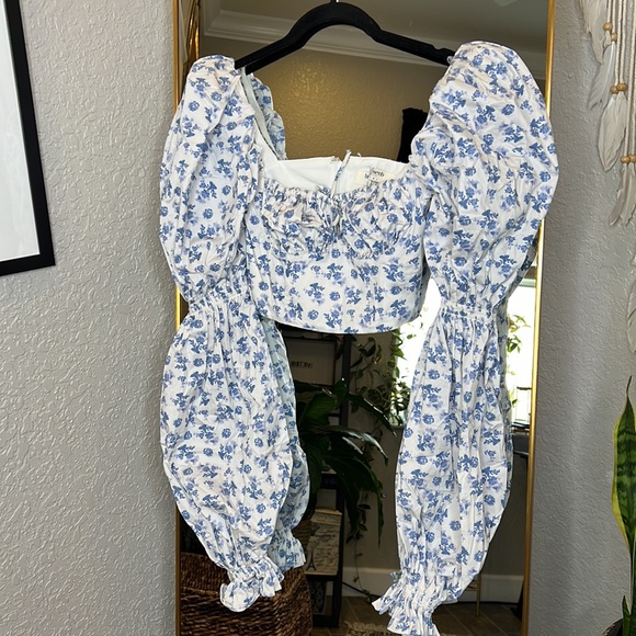 HOUSE OF CB 'Millicent' Blue Print Cropped Corset Top - Picture 11 of 13